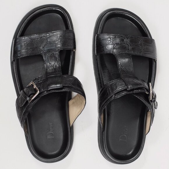 Dior Homme sandals shoes 43 US 10  black alligator crocodile CD buckle slides - Picture 5 of 11